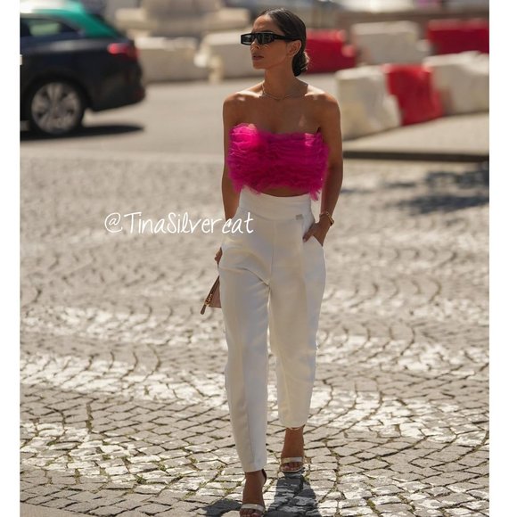 BLOGGER'S FAVE! Zara Knit Strapless Tulle Top Fuchsia - Picture 12 of 14